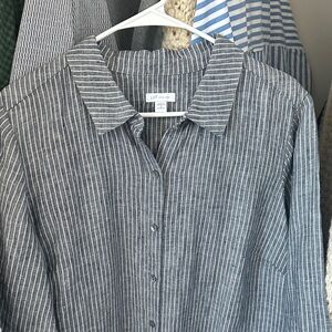 J. Jill linen  Gray Striped Dress shirt dress love linen 1x
